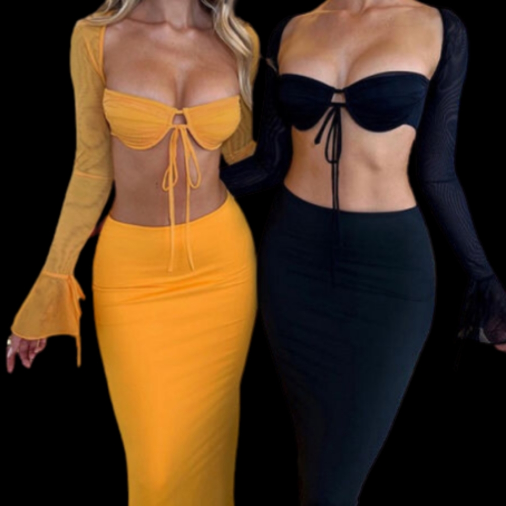 Long sleeve crop top maxi skirt set